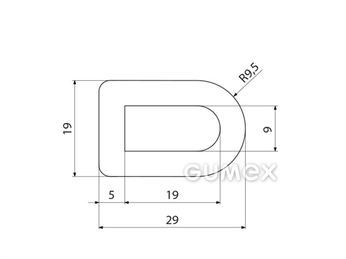 "D" Silikonprofil mit Loch, 19x29/R9,5mm, 60°ShA, -60°C/+180°C, transparent, 